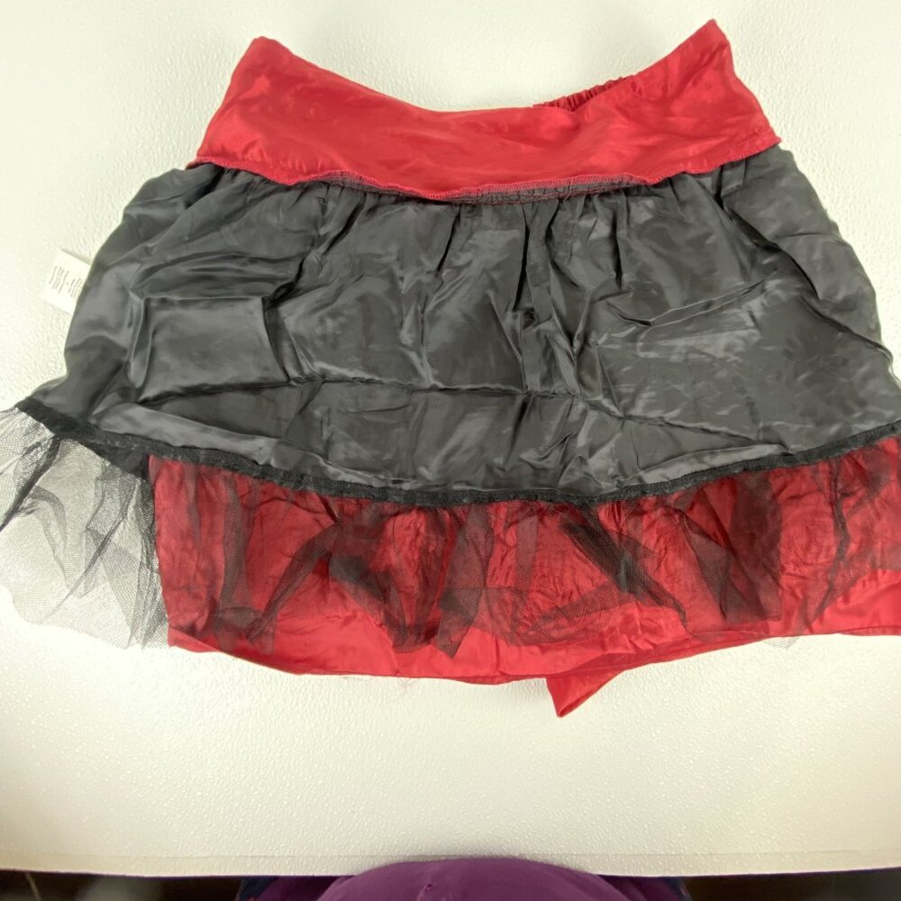 Red Satin Feminine Festive Preppy Fairy Tulle Lined Floral Applique Mini Skirt M - Picture 13 of 14